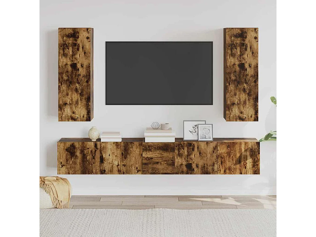 Berkfield 5 Piece TV Cabinet Set Smoked Oak Engineered Wood