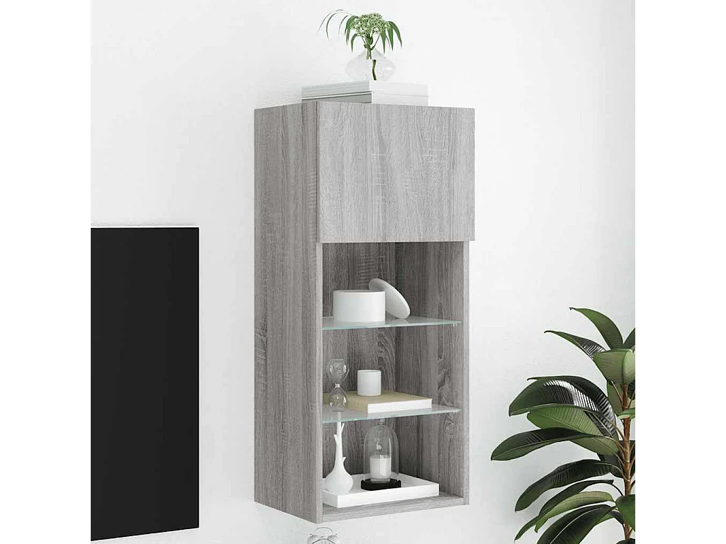 Berkfield TV Cabinet with LED Lights Grey Sonoma 40.5x30x90 cm