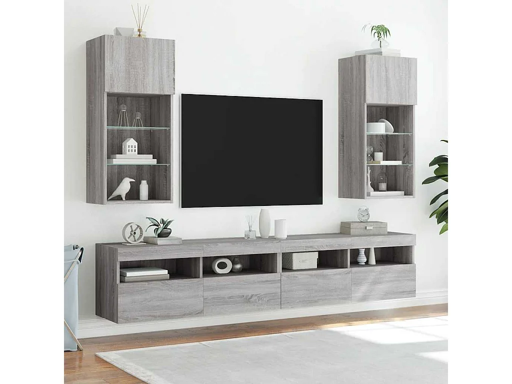 Berkfield TV Cabinet with LED Lights Grey Sonoma 40.5x30x90 cm