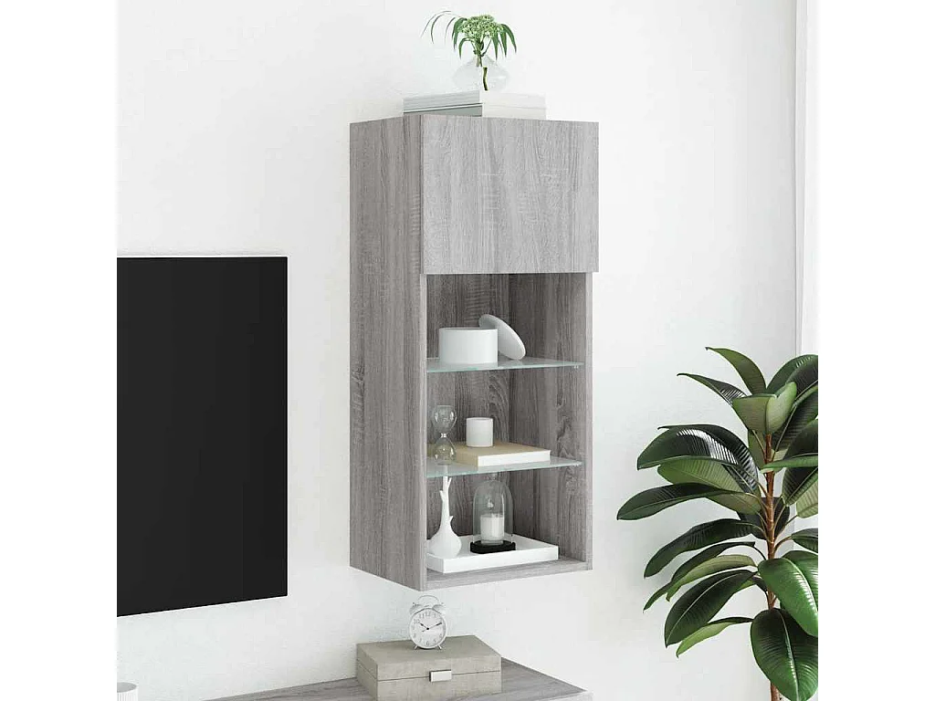 Berkfield TV Cabinet with LED Lights Grey Sonoma 40.5x30x90 cm