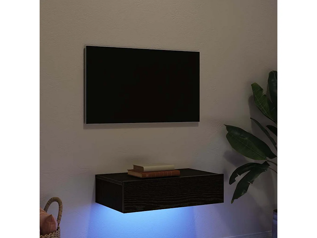 Berkfield TV Cabinet with LED Lights Black Oak 60x35x15.5 cm