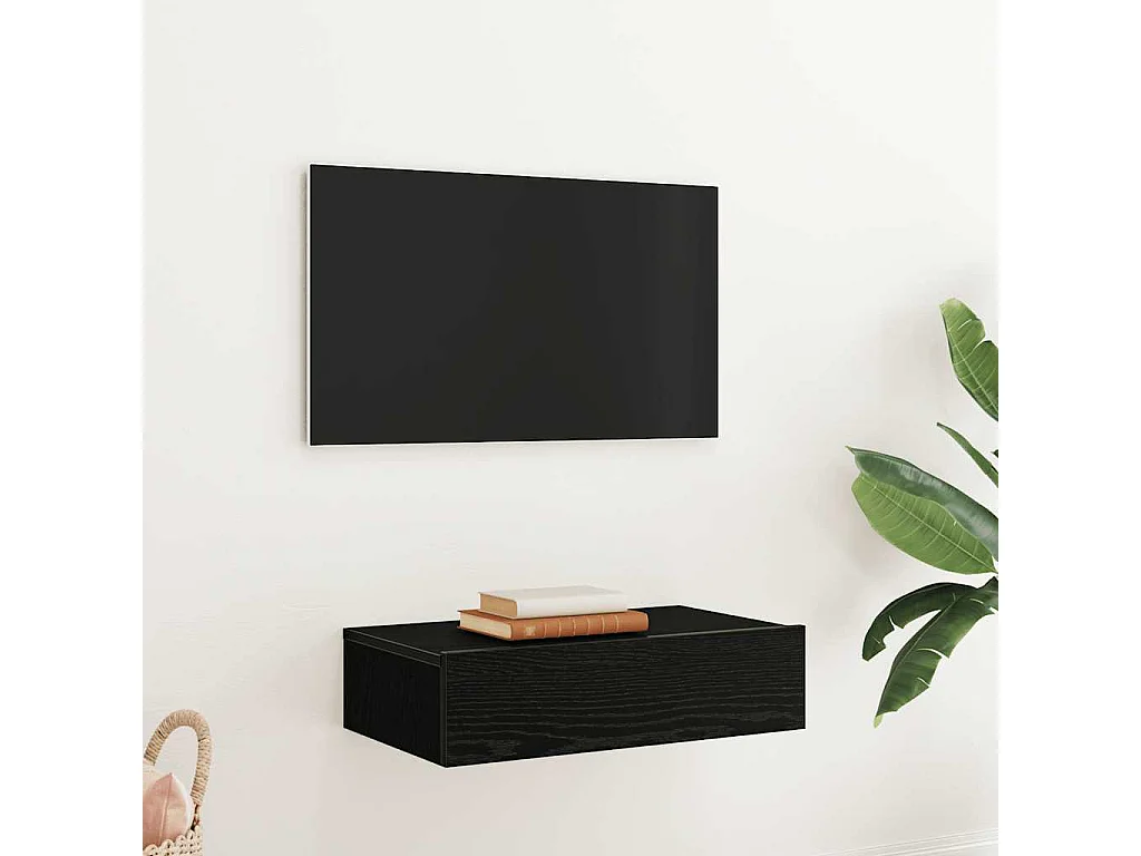 Berkfield TV Cabinet with LED Lights Black Oak 60x35x15.5 cm