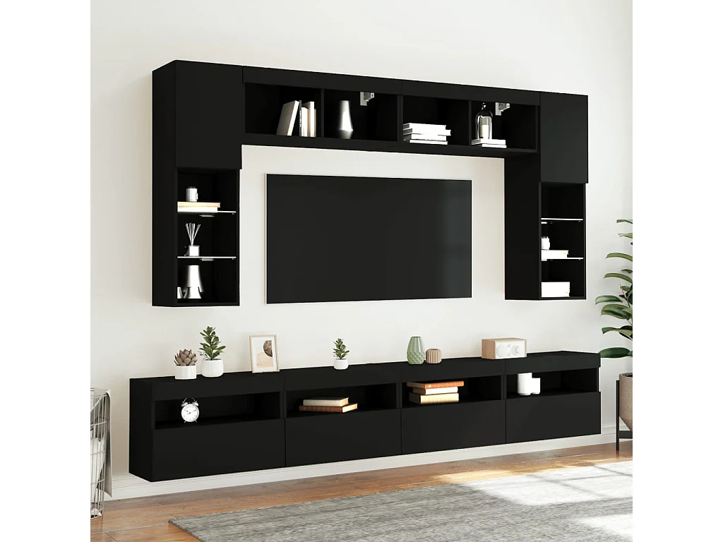 Berkfield TV Wall Cabinet with LED Lights Black 60x30x40 cm