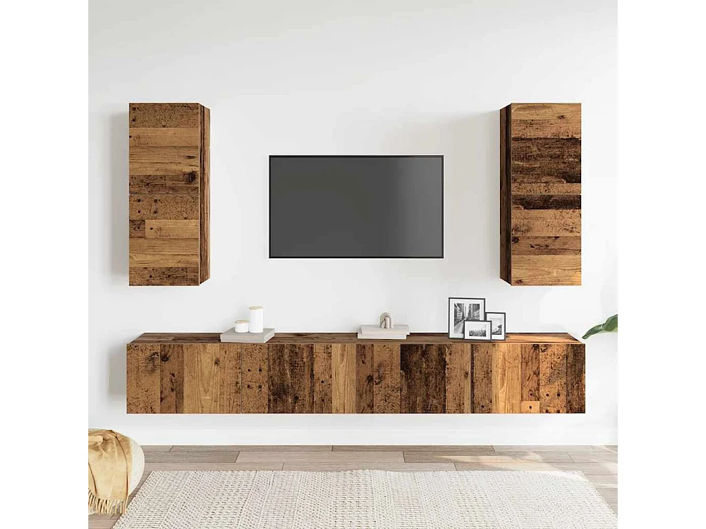 Berkfield 4 Piece TV Cabinet Set Wall-mounted Old Wood Engineered Wood