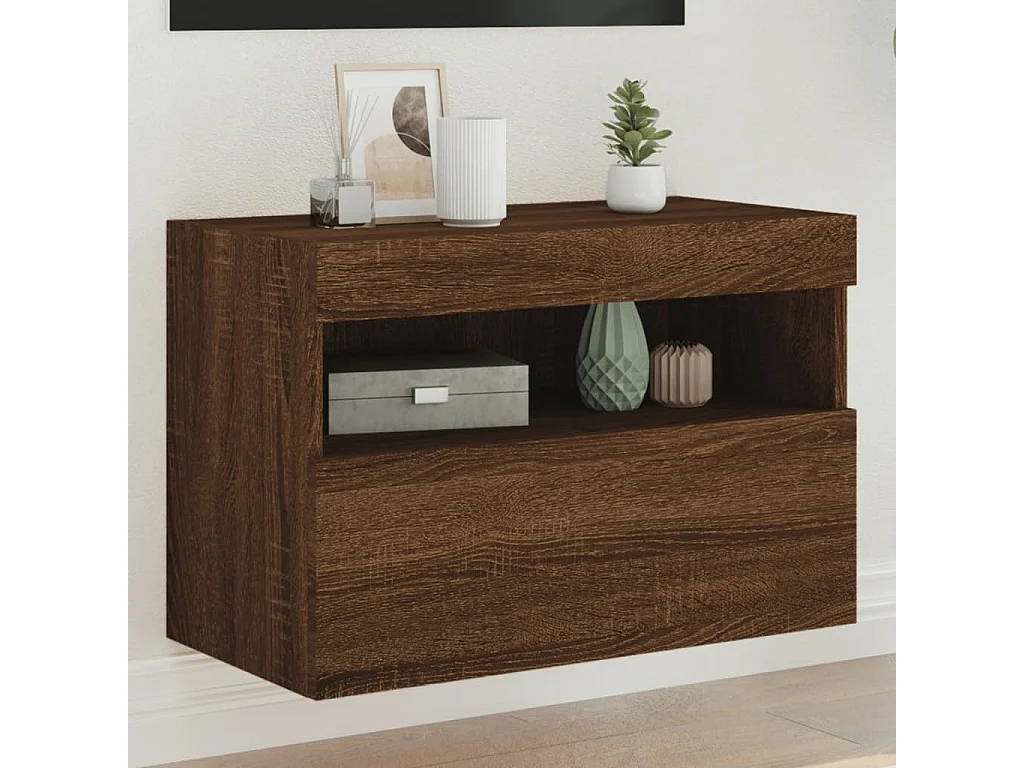 Berkfield TV Wall Cabinet with LED Lights Brown Oak 60x30x40 cm