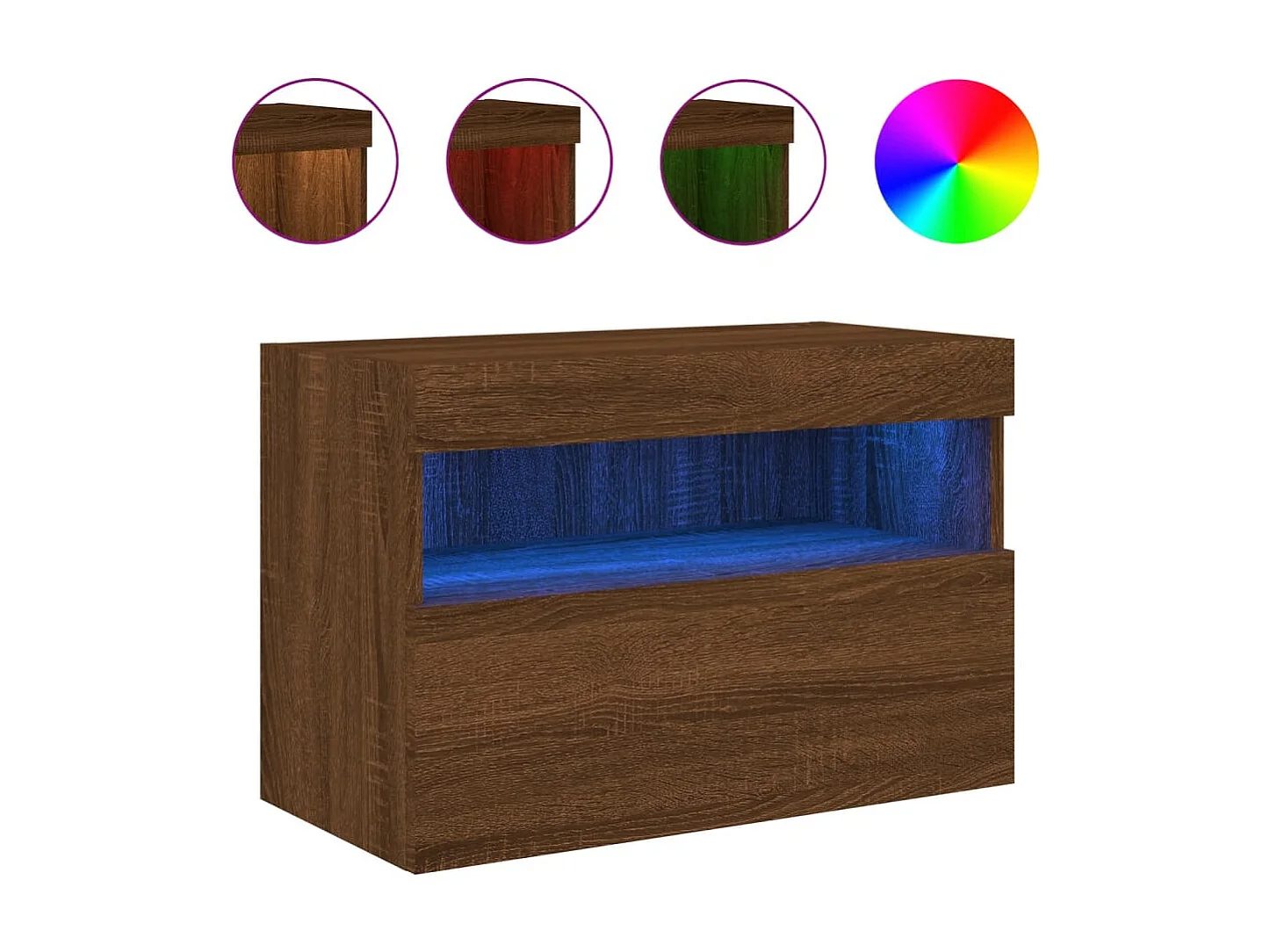 Berkfield TV Wall Cabinet with LED Lights Brown Oak 60x30x40 cm