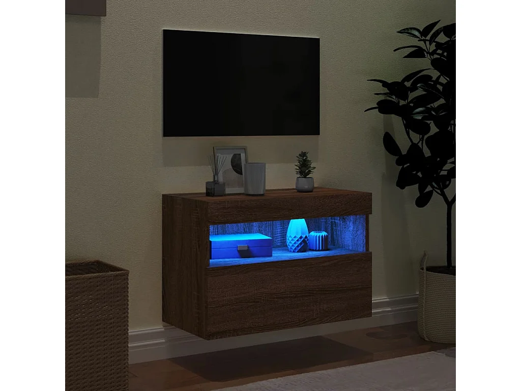 Berkfield TV Wall Cabinet with LED Lights Brown Oak 60x30x40 cm