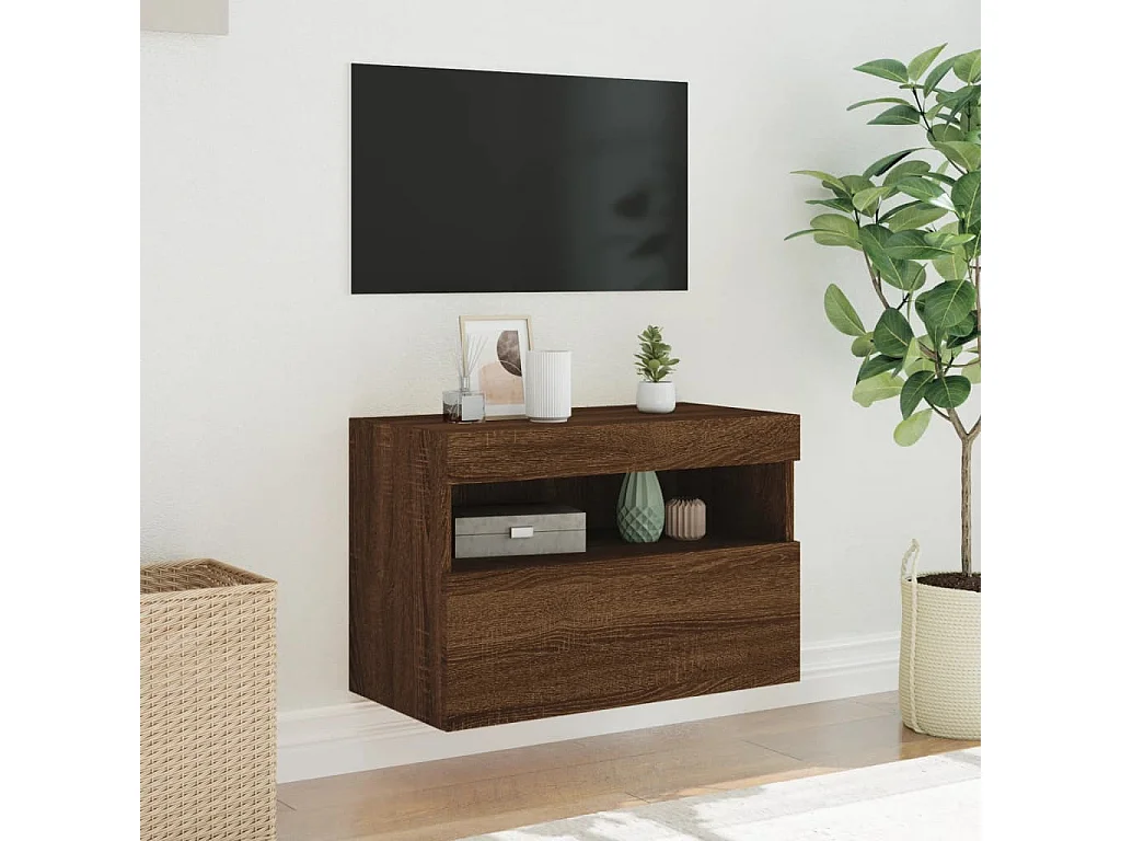 Berkfield TV Wall Cabinet with LED Lights Brown Oak 60x30x40 cm
