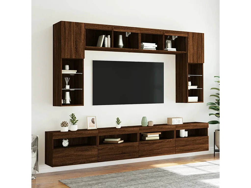 Berkfield TV Wall Cabinet with LED Lights Brown Oak 60x30x40 cm