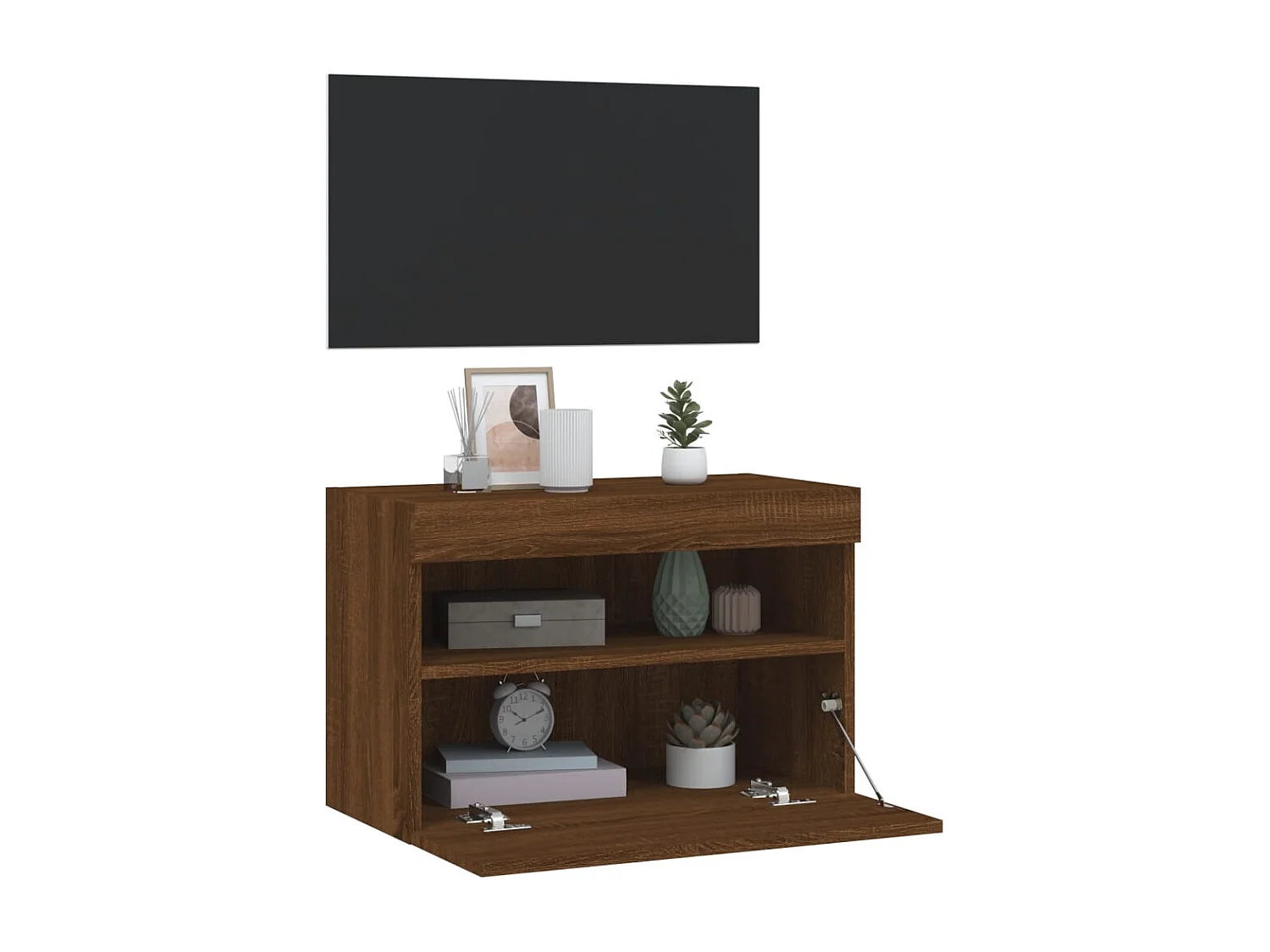 Berkfield TV Wall Cabinet with LED Lights Brown Oak 60x30x40 cm