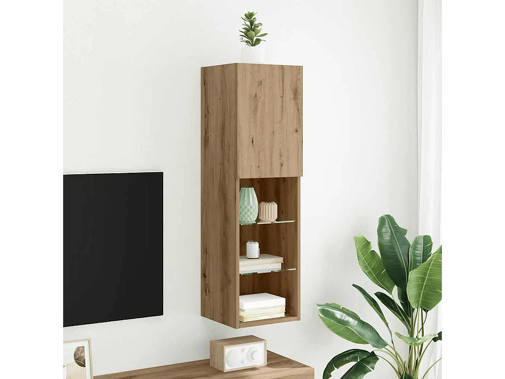 Berkfield TV Cabinet with LED Lights Artisian Oak 30.5x30x102 cm
