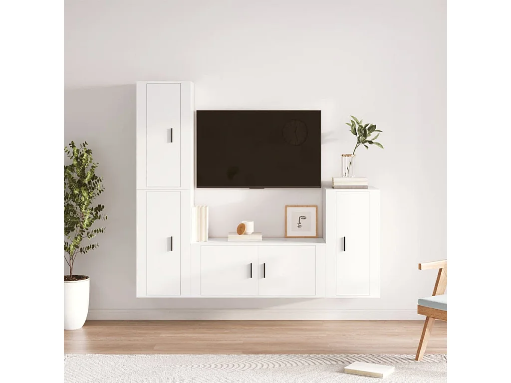 Berkfield 4 Piece TV Cabinet Set White Engineered Wood