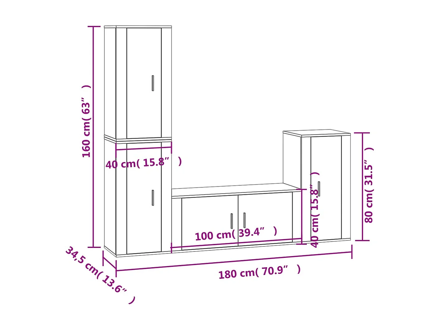 Berkfield 4 Piece TV Cabinet Set White Engineered Wood