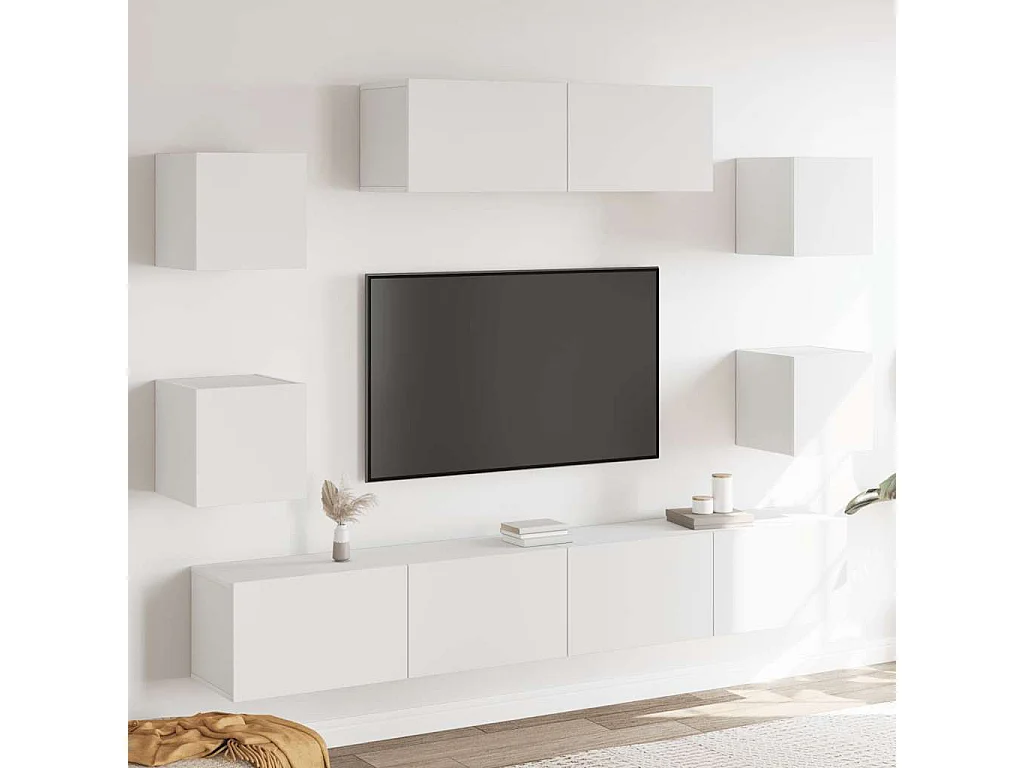 Berkfield 7 Piece TV Cabinet Set White Engineered Wood