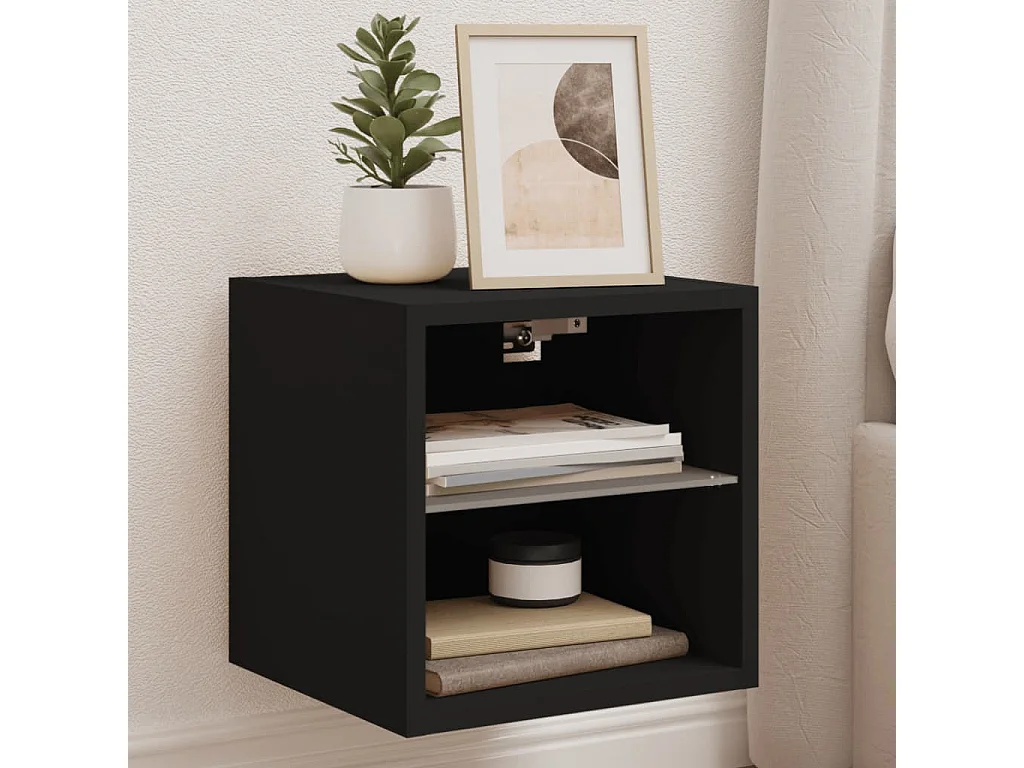 Berkfield TV Wall Cabinet with LED Lights Black 30x28.5x30 cm