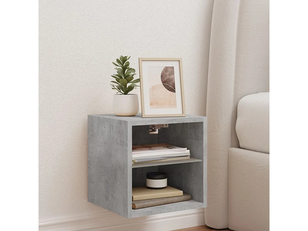 Berkfield TV Wall Cabinet with LED Lights Concrete Grey 30x28.5x30 cm