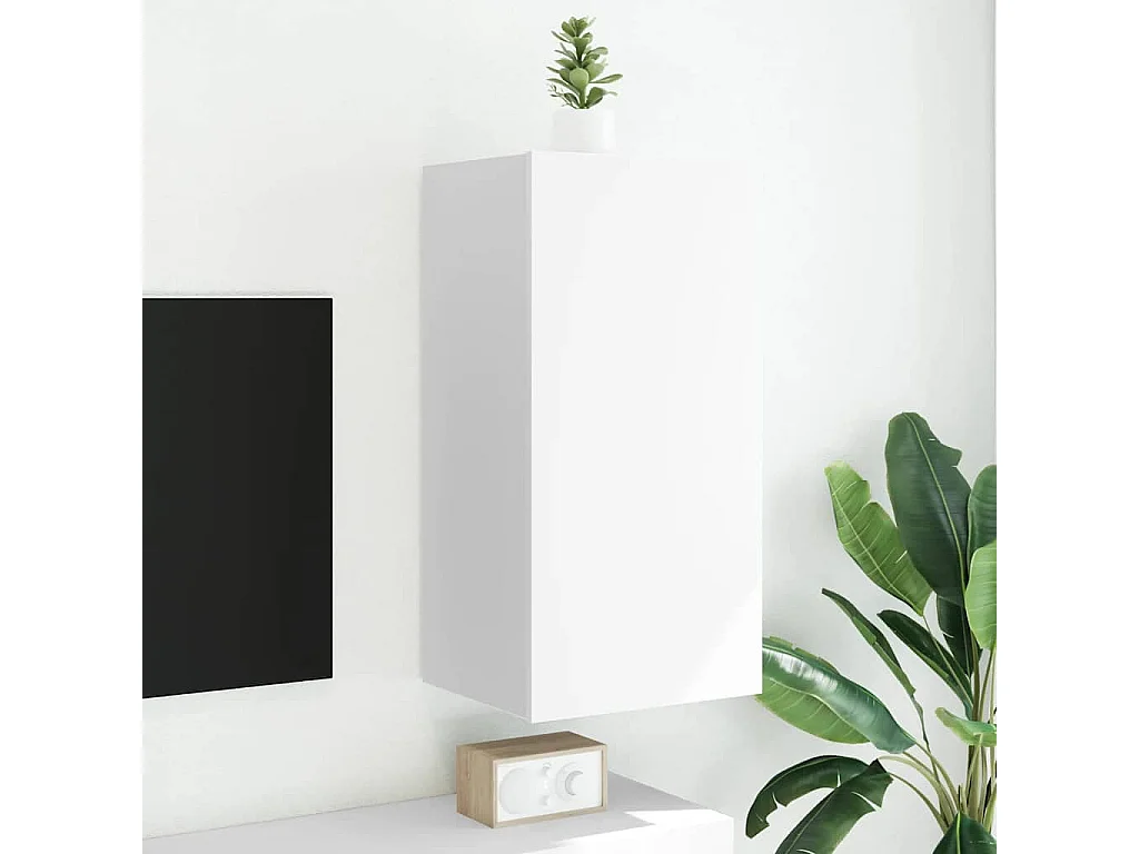 Berkfield TV Wall Cabinet with LED Lights White 40.5x35x80 cm