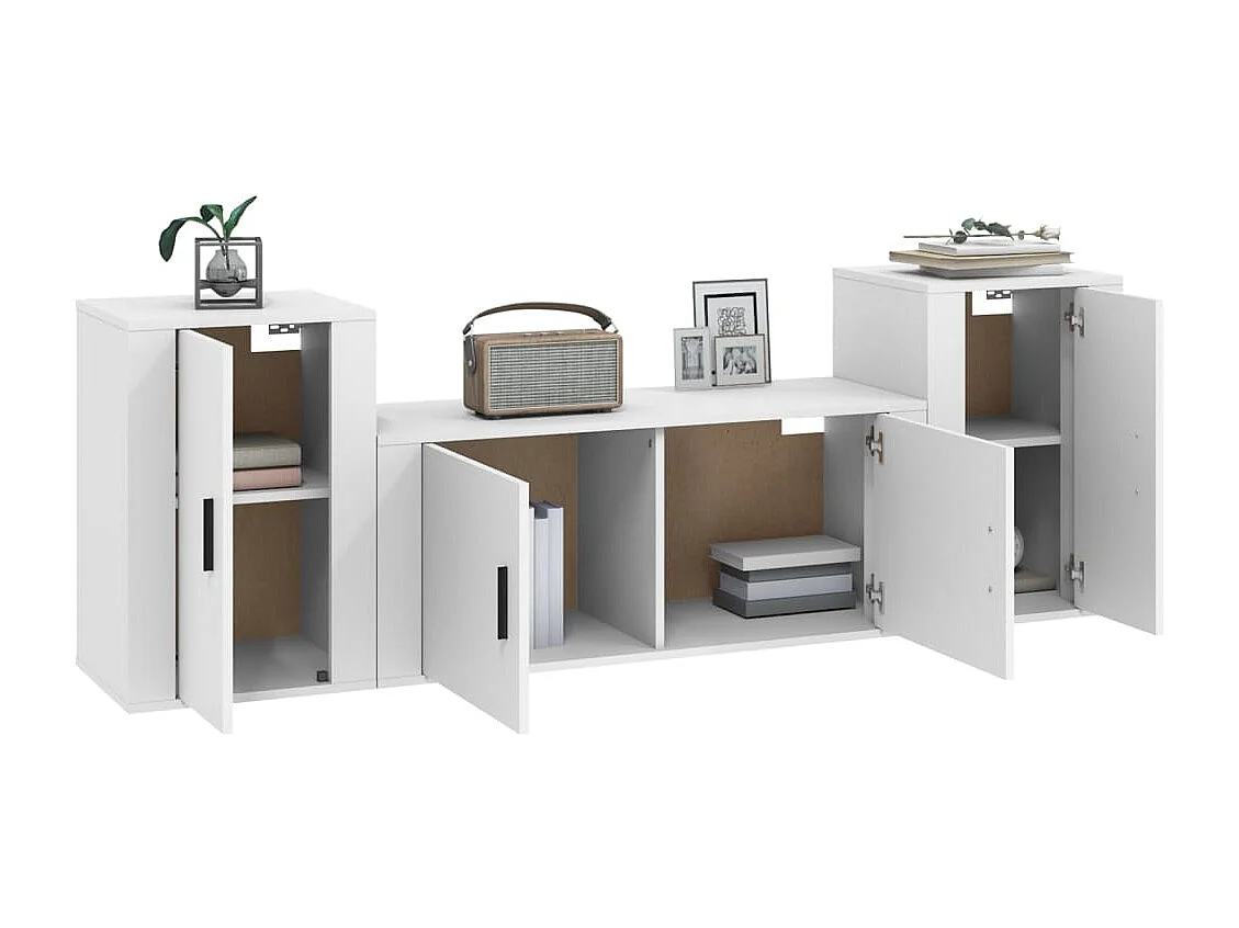 Berkfield 3 Piece TV Cabinet Set White Engineered Wood