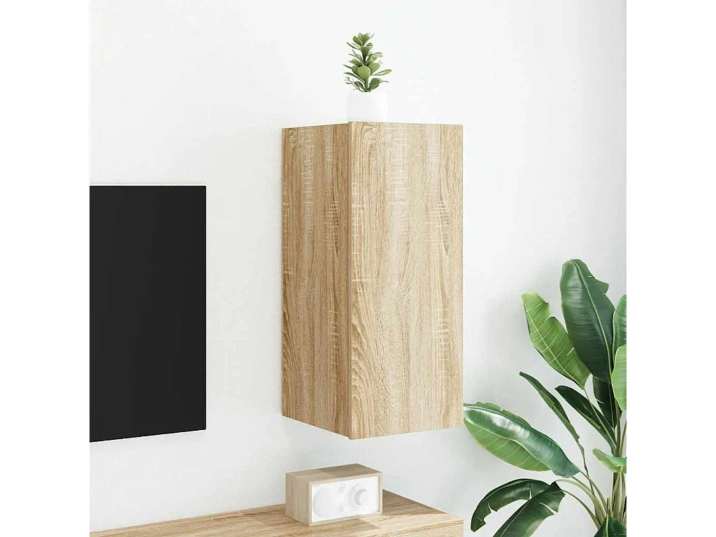 Berkfield TV Wall Cabinet with LED Lights Sonoma Oak 30.5x35x70 cm
