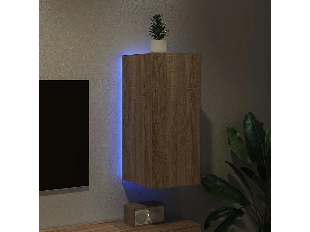 Berkfield TV Wall Cabinet with LED Lights Sonoma Oak 30.5x35x70 cm