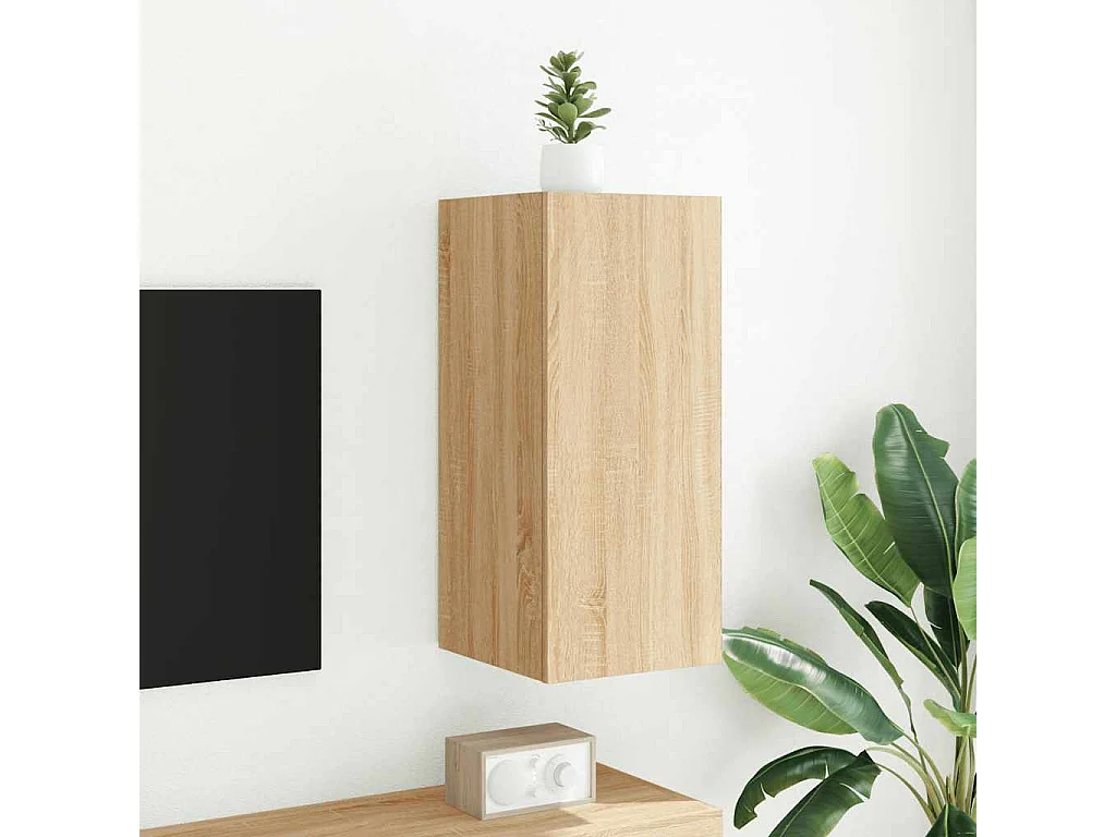 Berkfield TV Wall Cabinet with LED Lights Sonoma Oak 30.5x35x70 cm