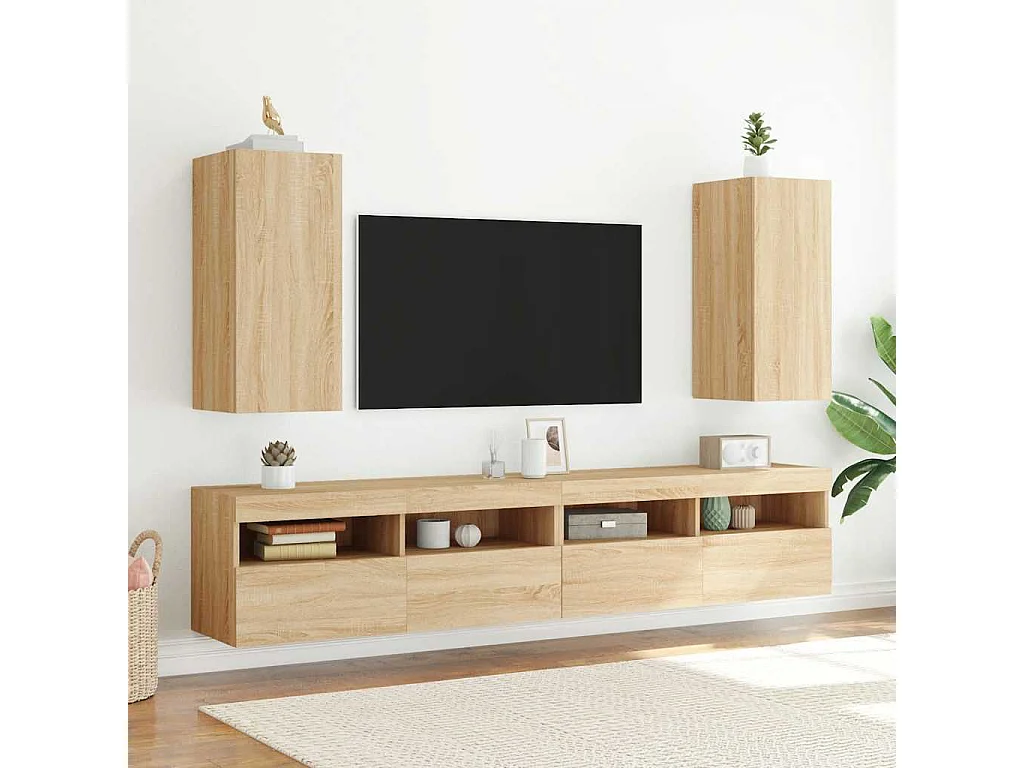 Berkfield TV Wall Cabinet with LED Lights Sonoma Oak 30.5x35x70 cm