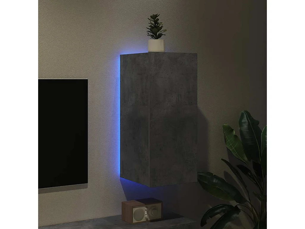 Berkfield TV Wall Cabinet with LED Lights Concrete Grey 30.5x35x70 cm