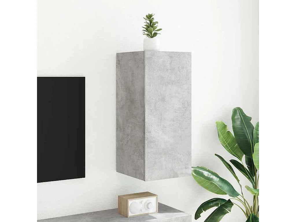 Berkfield TV Wall Cabinet with LED Lights Concrete Grey 30.5x35x70 cm