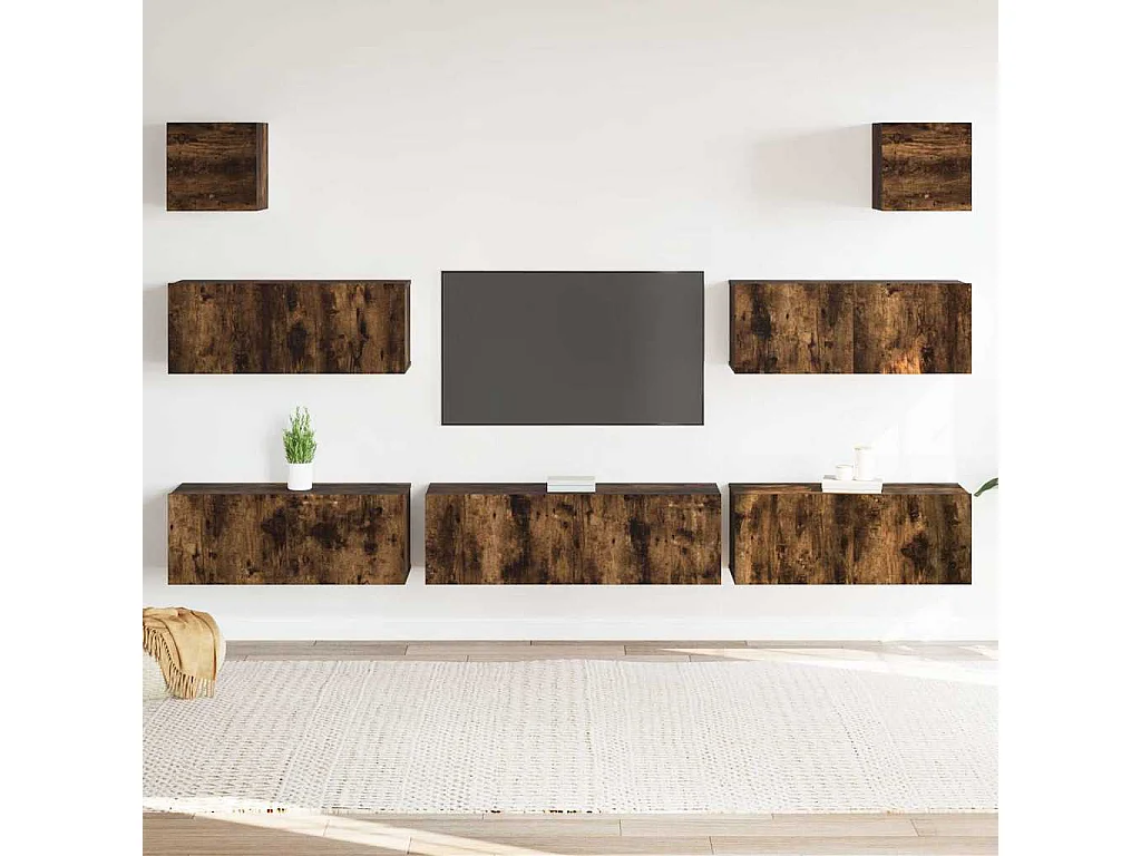 Berkfield 7 Piece TV Cabinet Set Smoked Oak Engineered Wood