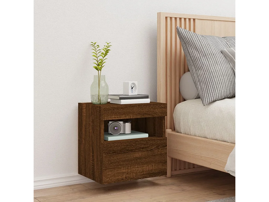 Berkfield TV Wall Cabinet with LED Lights Brown Oak 40x30x40 cm