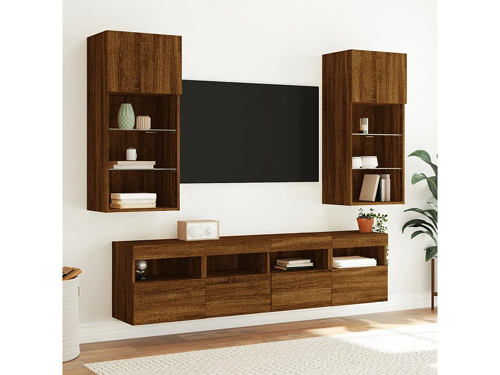 Berkfield TV Wall Cabinet with LED Lights Brown Oak 40x30x40 cm