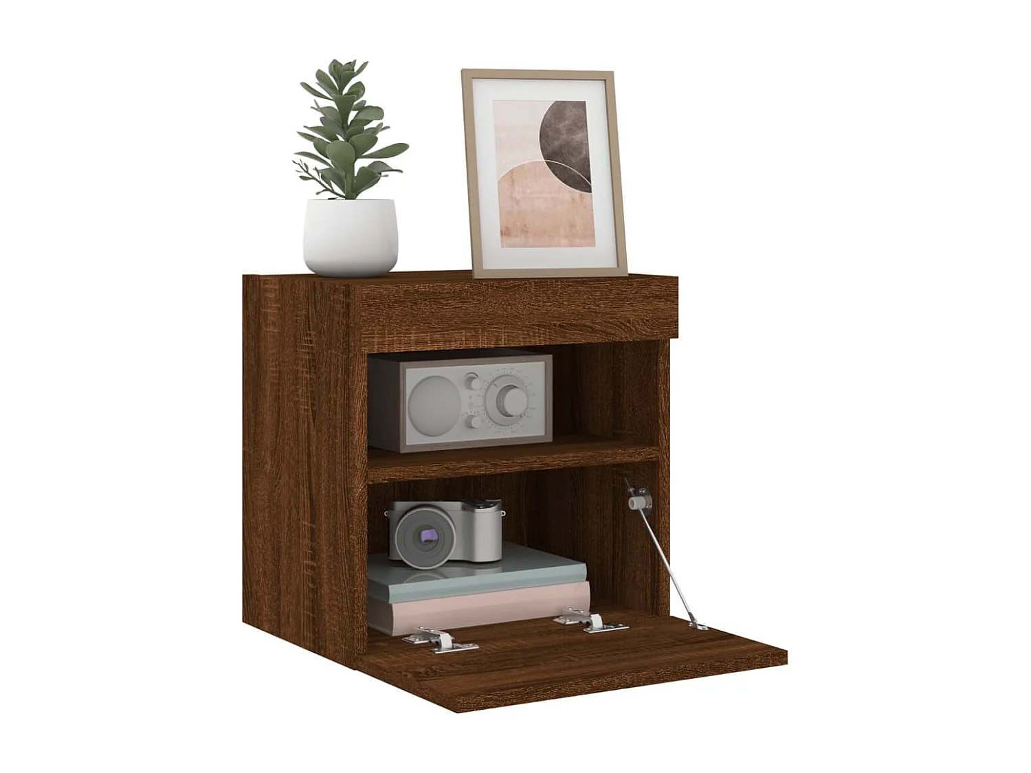 Berkfield TV Wall Cabinet with LED Lights Brown Oak 40x30x40 cm