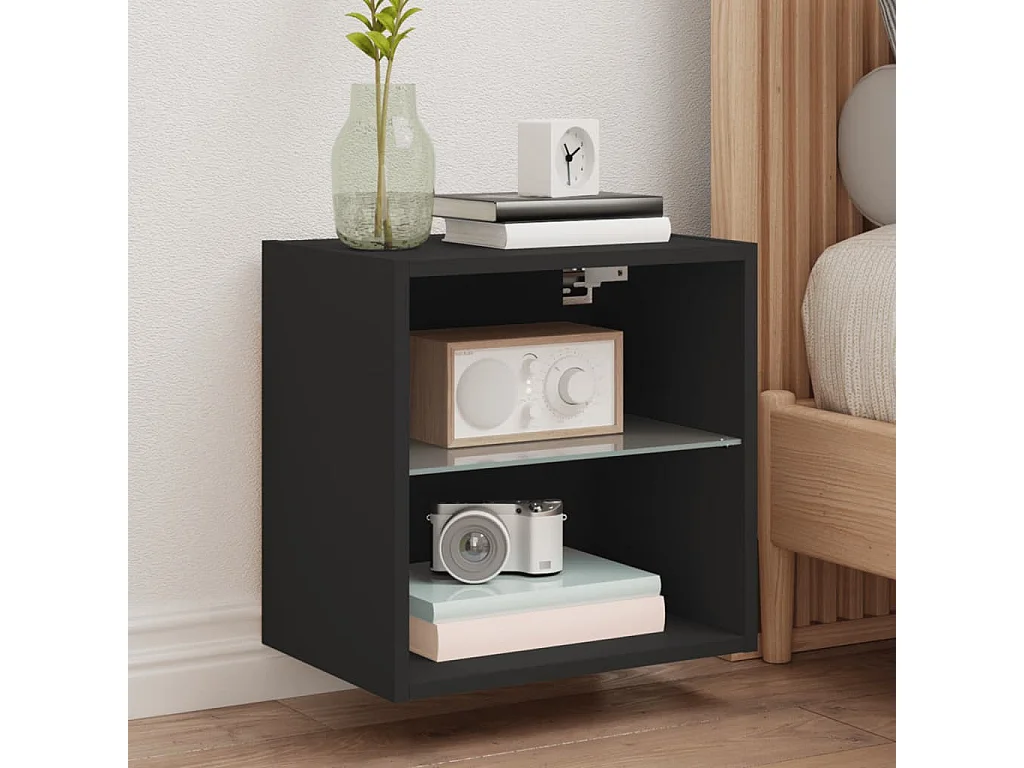 Berkfield Bedside Cabinet with LED Lights Wall-mounted Black
