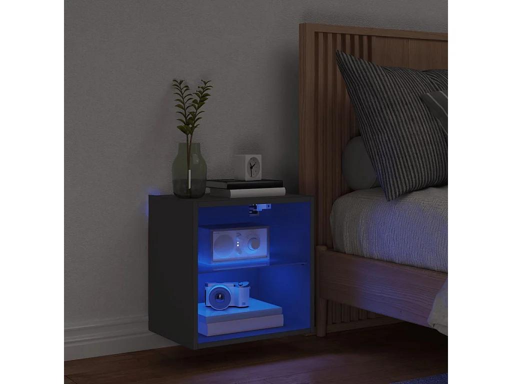 Berkfield Bedside Cabinet with LED Lights Wall-mounted Black