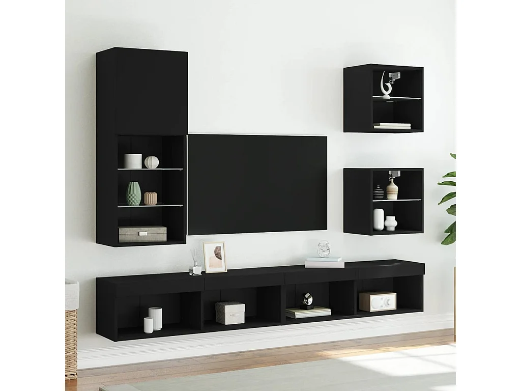 Berkfield Bedside Cabinet with LED Lights Wall-mounted Black