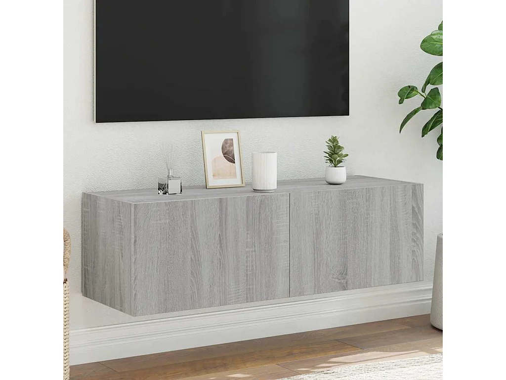 Berkfield TV Wall Cabinet with LED Lights Grey Sonoma 100x35x31 cm