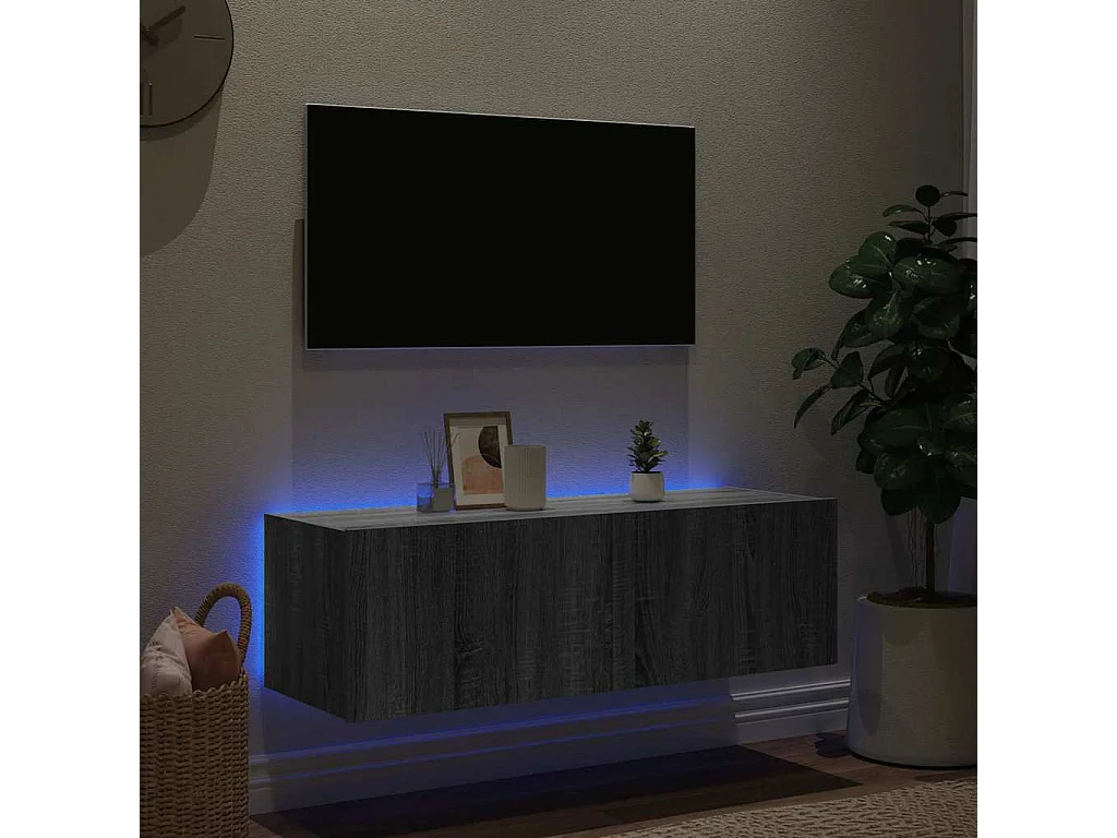 Berkfield TV Wall Cabinet with LED Lights Grey Sonoma 100x35x31 cm
