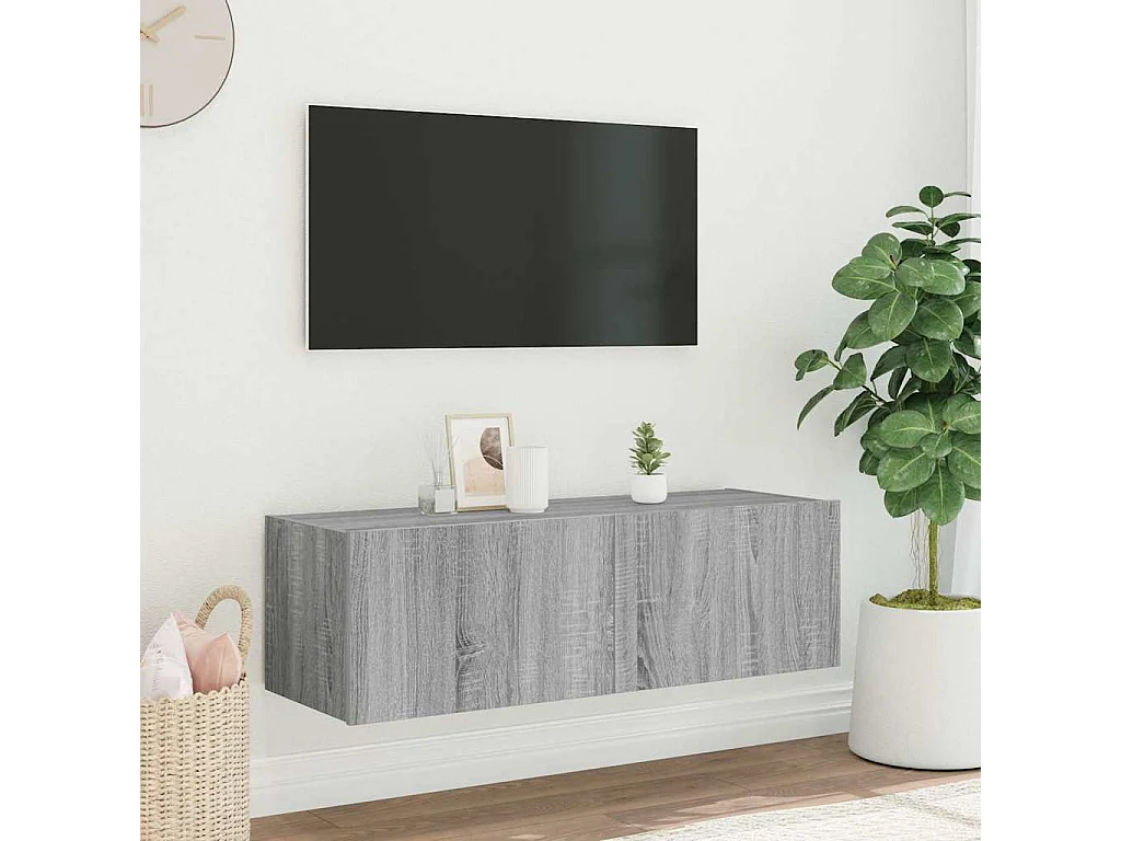 Berkfield TV Wall Cabinet with LED Lights Grey Sonoma 100x35x31 cm