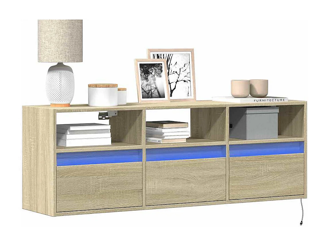 Berkfield TV Wall Cabinet with LED Lights Sonoma Oak 130x31x45 cm