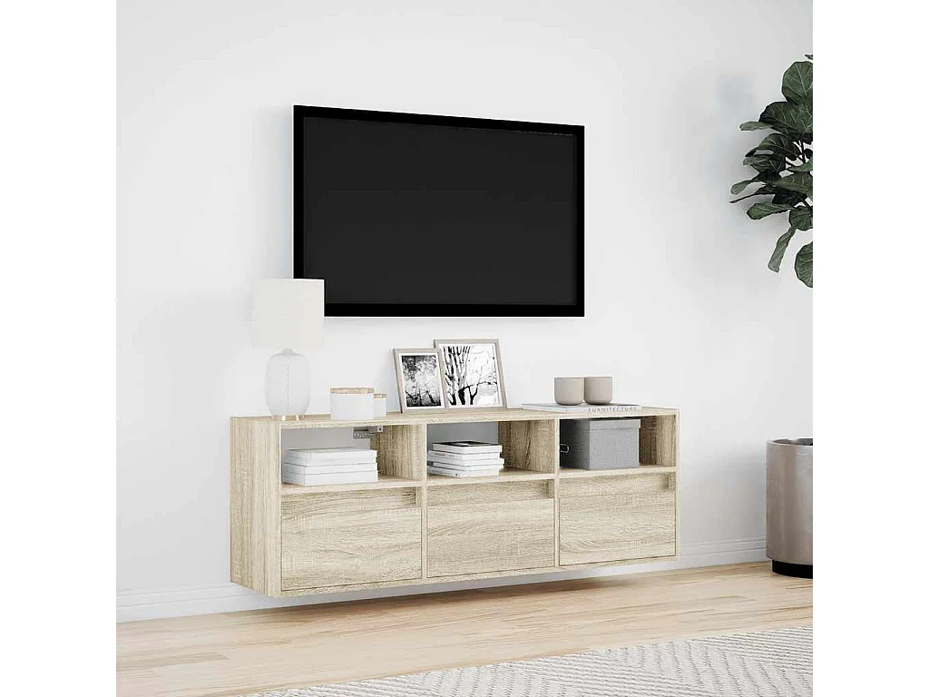 Berkfield TV Wall Cabinet with LED Lights Sonoma Oak 130x31x45 cm