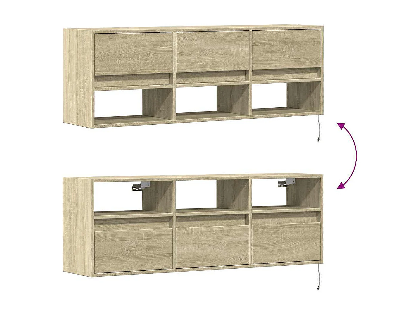 Berkfield TV Wall Cabinet with LED Lights Sonoma Oak 130x31x45 cm