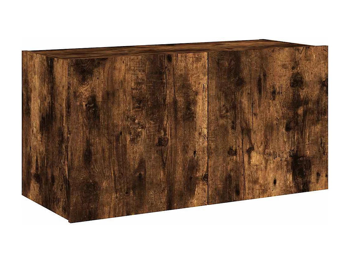 Berkfield TV Wall Cabinet with LED Lights Smoked Oak 80x35x41 cm