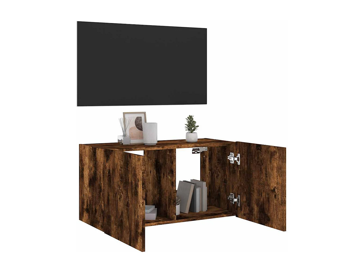 Berkfield TV Wall Cabinet with LED Lights Smoked Oak 80x35x41 cm