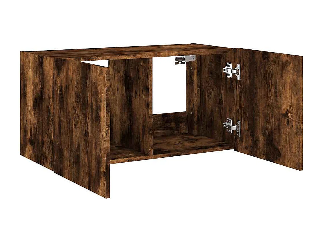 Berkfield TV Wall Cabinet with LED Lights Smoked Oak 80x35x41 cm
