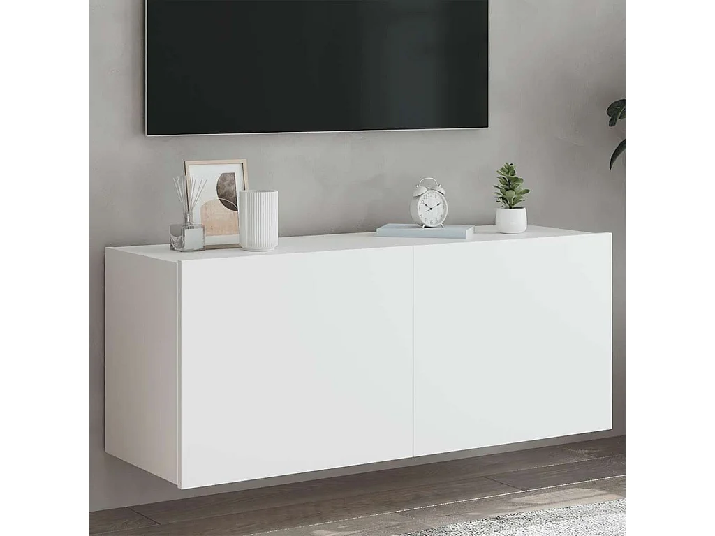 Berkfield TV Wall Cabinet with LED Lights White 100x35x41 cm
