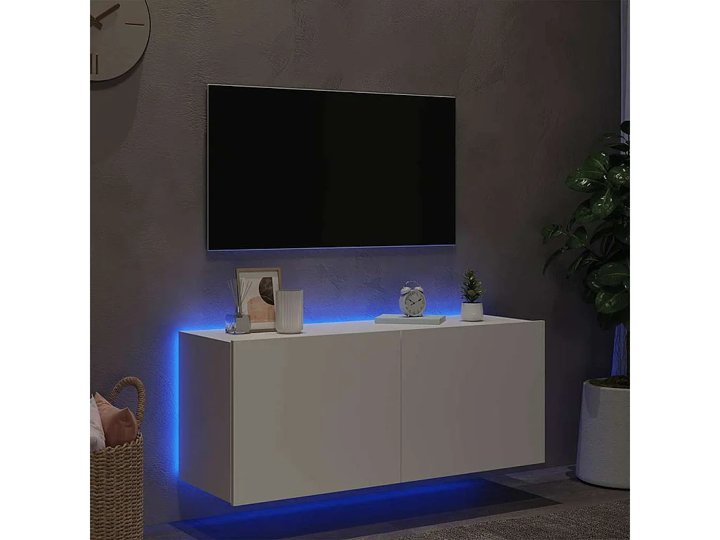 Berkfield TV Wall Cabinet with LED Lights White 100x35x41 cm