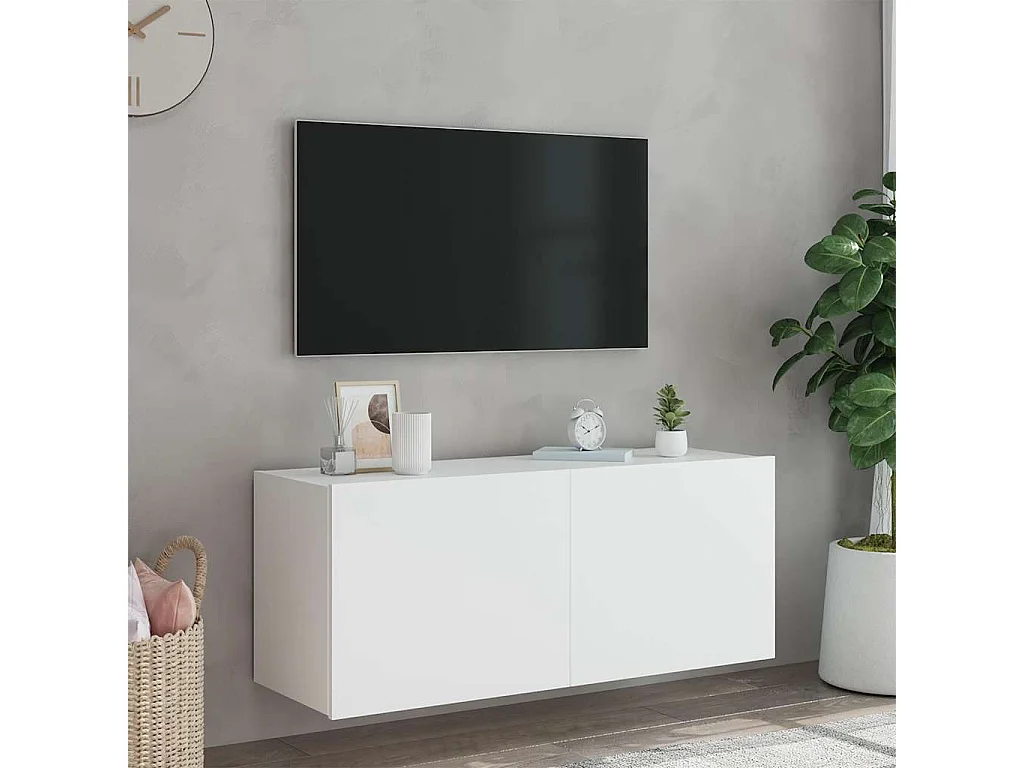 Berkfield TV Wall Cabinet with LED Lights White 100x35x41 cm