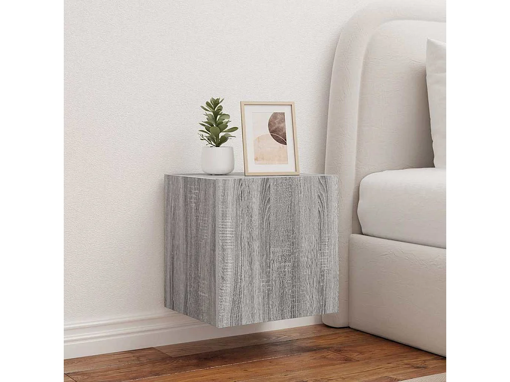 Berkfield TV Wall Cabinet with LED Lights Grey Sonoma 40.5x35x40 cm
