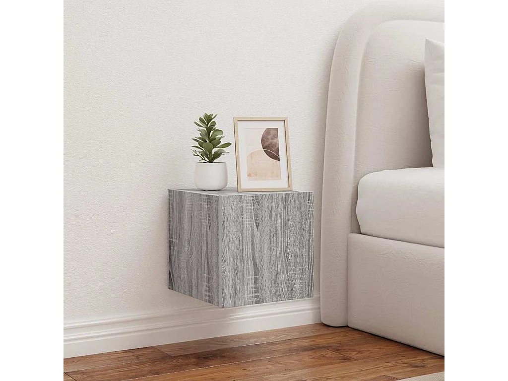 Berkfield TV Wall Cabinet with LED Lights Grey Sonoma 30.5x35x30 cm