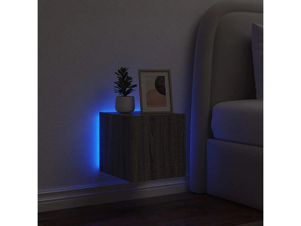 Berkfield TV Wall Cabinet with LED Lights Grey Sonoma 30.5x35x30 cm
